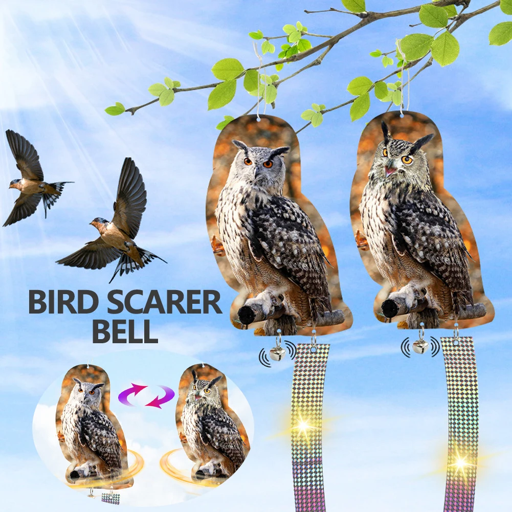 

2pcs Hanging Roofs Reflective Tapes Pigeon Deterrent Trees Seagull Plastic Garden Bell Bird Scarers Owl Decoy Scarecrow Durable