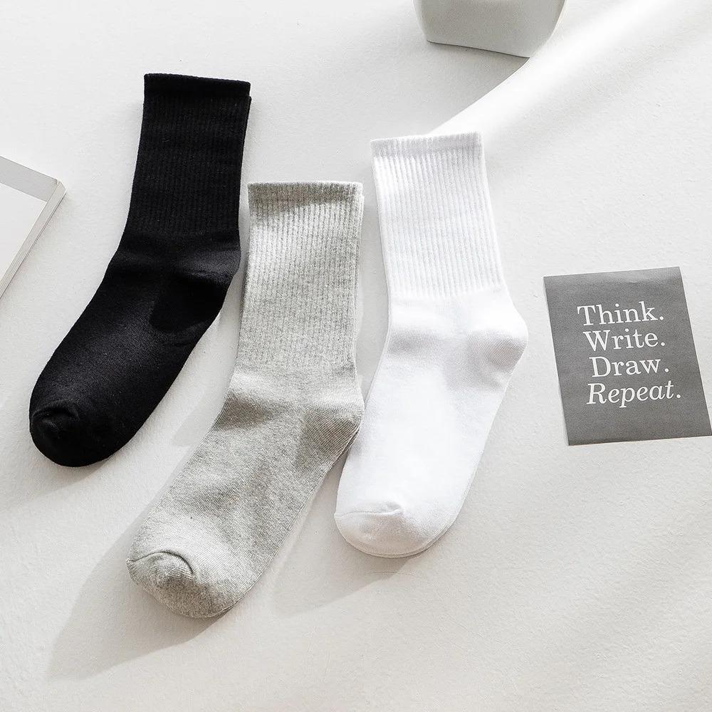 Black And White Socks Women's Mid-tube Socks Spring And Summer Thin Style Long Men's Socks Ins Trend Solid Color Pile Socks