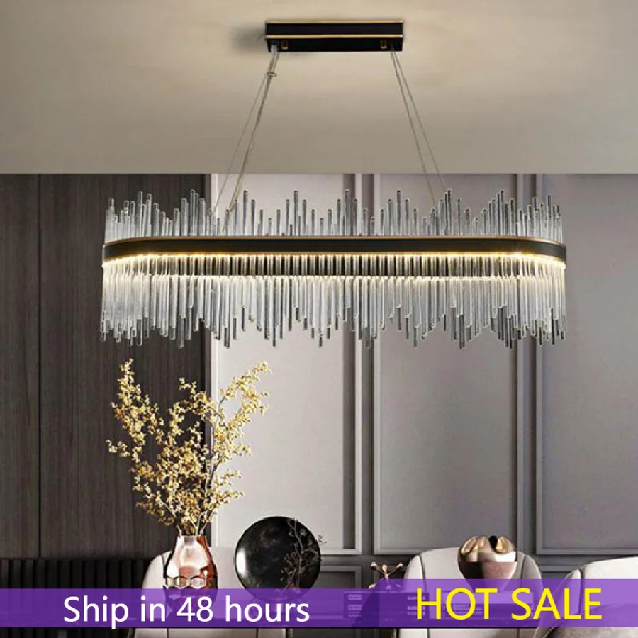 

Люстры для столовой, подвесной светильник с кристаллами, овальные металлические лампы в стиле постмодерн, роскошные столовые приборы