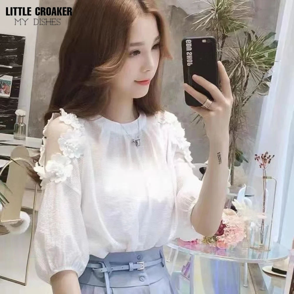 

Spring Summer Chic Bow Design Blusas Elegant Temperament Puff Sleeve Women Blouses Japan Style Sweet Cute Solid Soft Shirts
