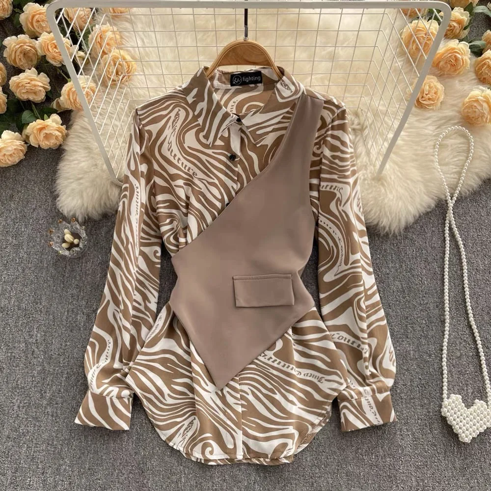 

Women Fashion Loose Poplin Blouses Vintage Long Sleeve Zebra-Stripe Button-up Female Shirts Blusas Elegant Chic Tops