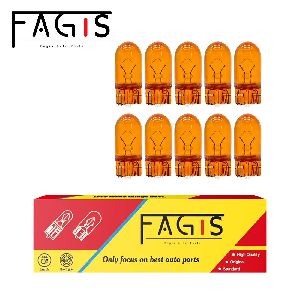

Fagis 10 шт. T10 158 194 WY5W 12 В 5 Вт Натуральный янтарный светильник Клиновая сигнальная лампа Светильник для инструментов Галогенная лампа для чтения