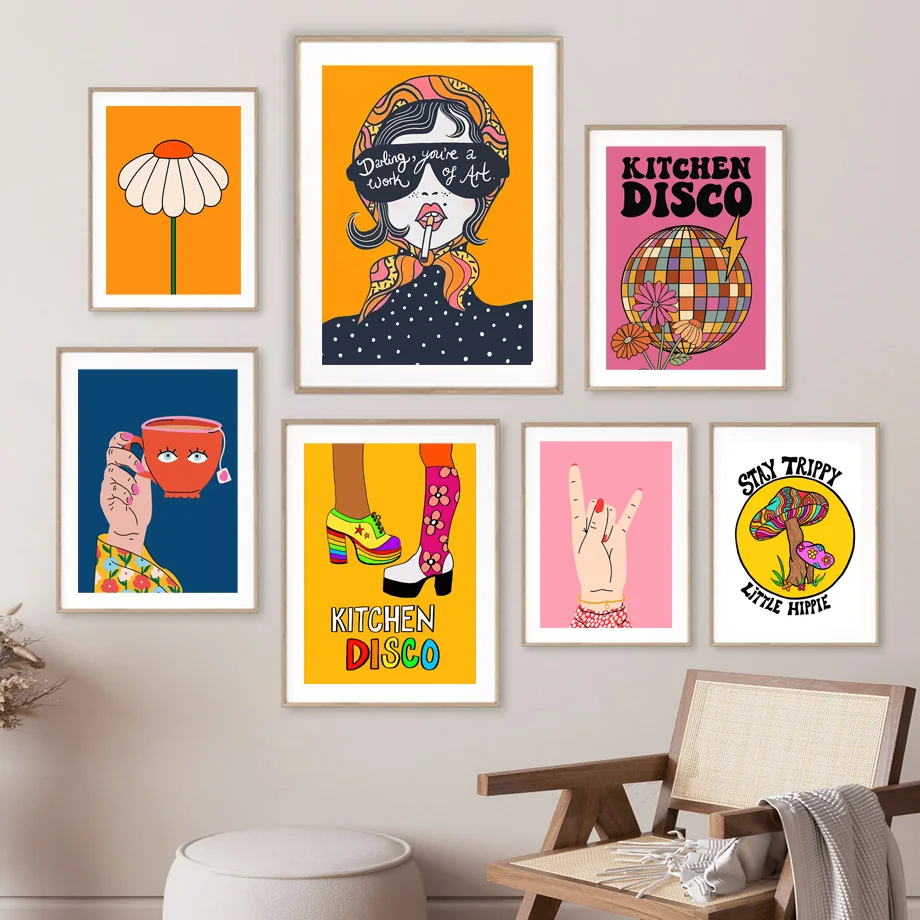 Абстрактная Дискотека забавная чашка жест женщина настенная Картина на холсте