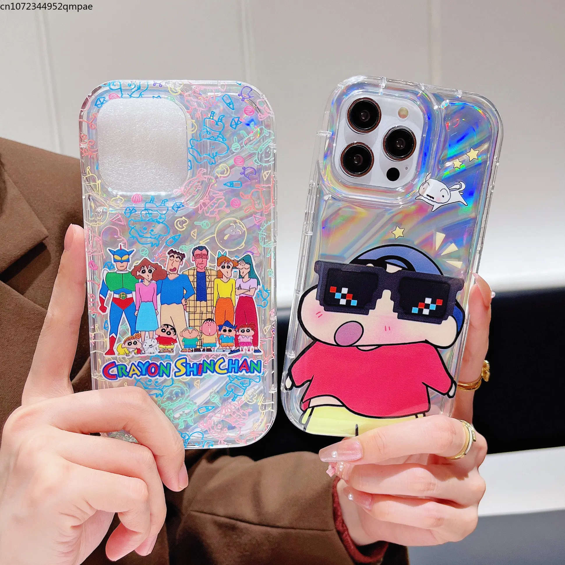

Luxury Laser Anime Cartoon Crayons Shinchans Phone Case for IPhone 14 13 12 11 Pro Max 14 Pro Couple Anti-drop Back Cover Gift