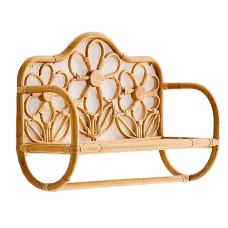 

HOT SALE Rattan Wall Shelf Flower-Shaped Decor Storage Rack For Bathroom