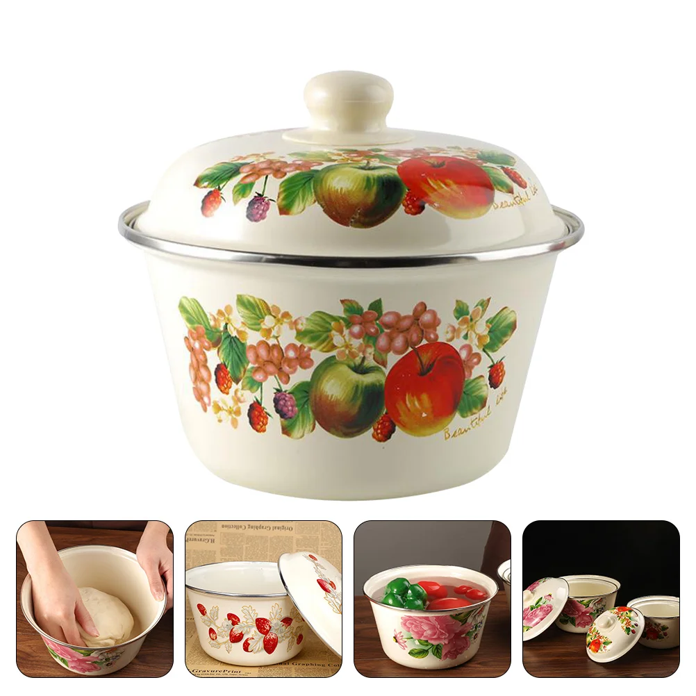 

Bowl Enamel Bowls Enamelware Oil Basin Serving Container Grease Soup Pot Kitchen Vintage Salad Camping Can Mixing Popcorn