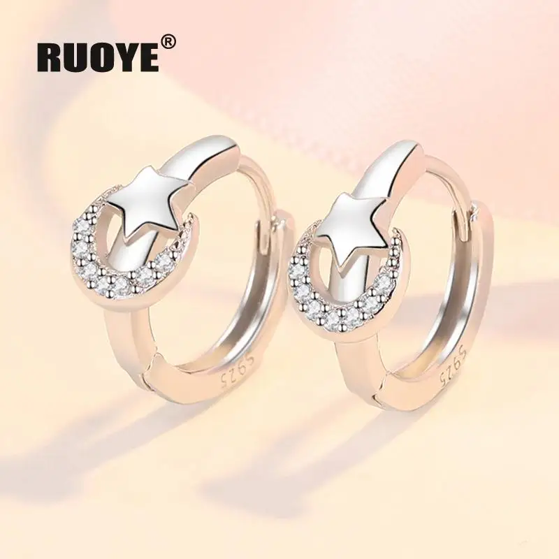 

New Fashion Women Star Moon Earring Classic Silver Color Crystal Jewelry