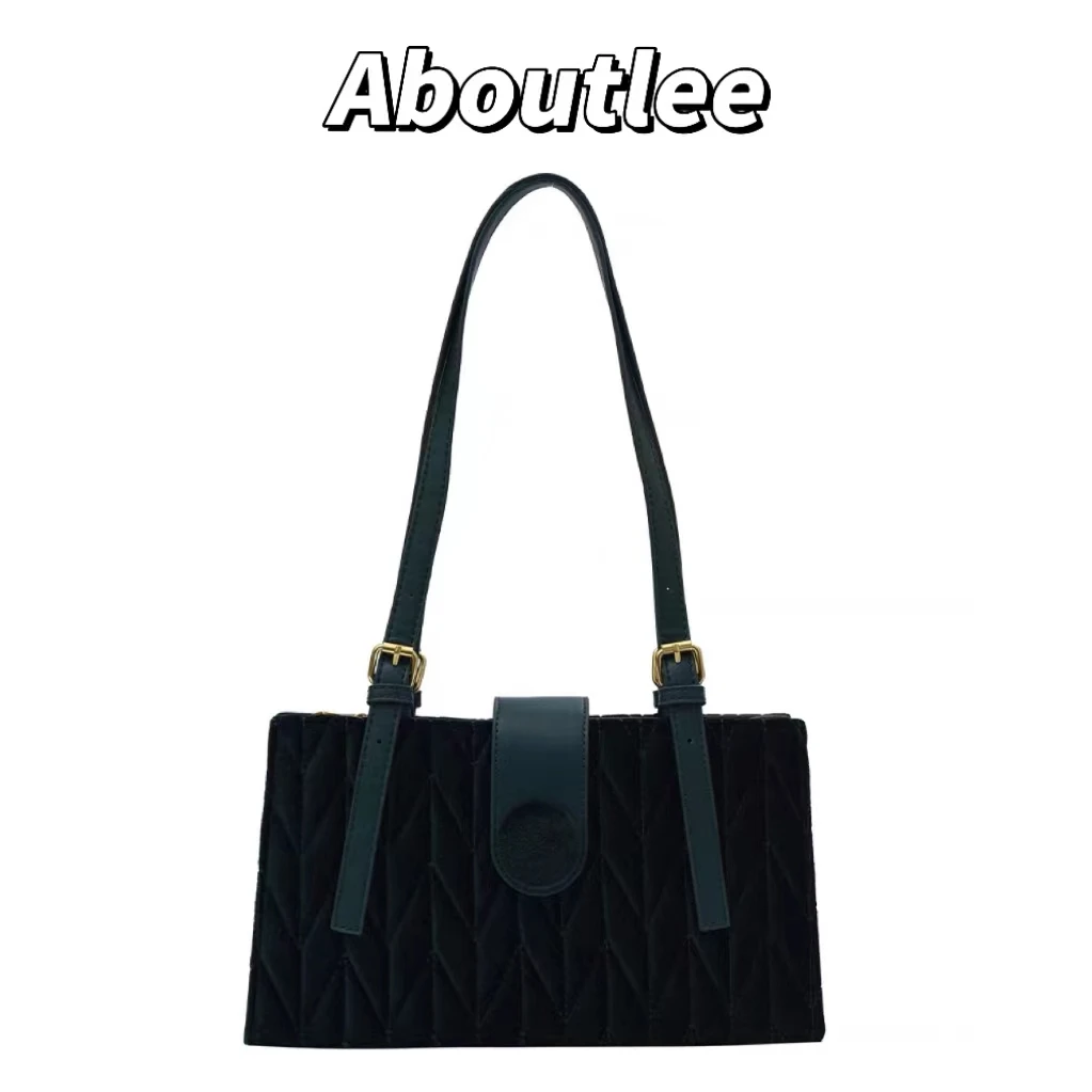 

Aboutlee Velvet Solid Color Vintage Small Square Bags Fashion Brand Buckle Handbag High Quality Niche Design Women Underarm Bag