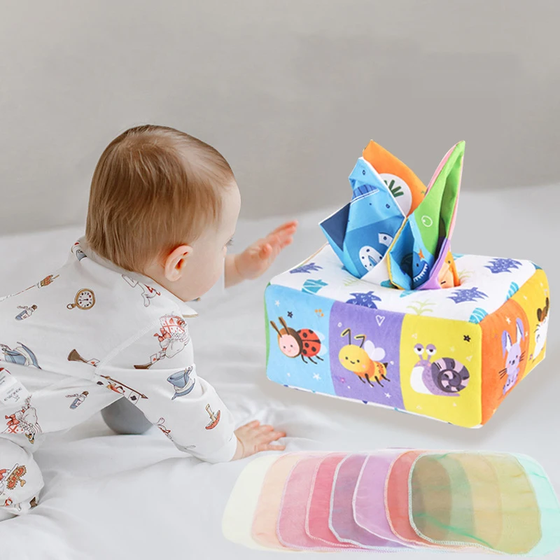 

Infant Game 2023 Montessori Handkerchief Box Toys Sensory Development Early Education Learning Fingers Exercise Paper Towel Toys