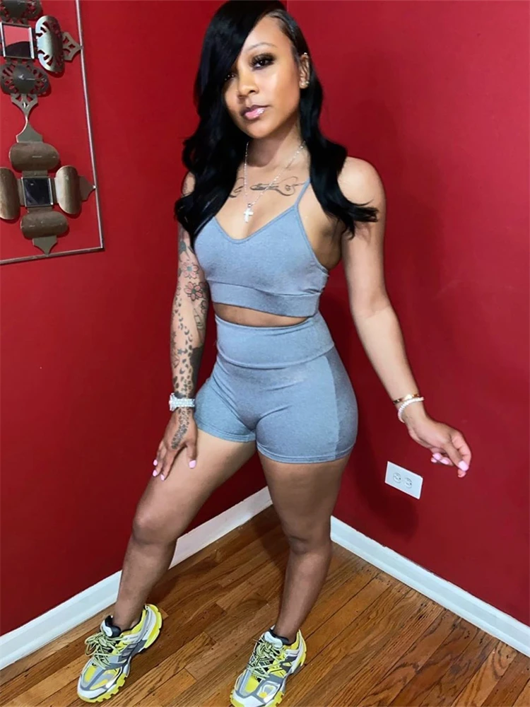 

Habbris Fall Sexy Solid 2 Two Piece Sets Club Outfit For Women 2023 Camis Crop Top And Shorts Sets Female Casual Matching Sets