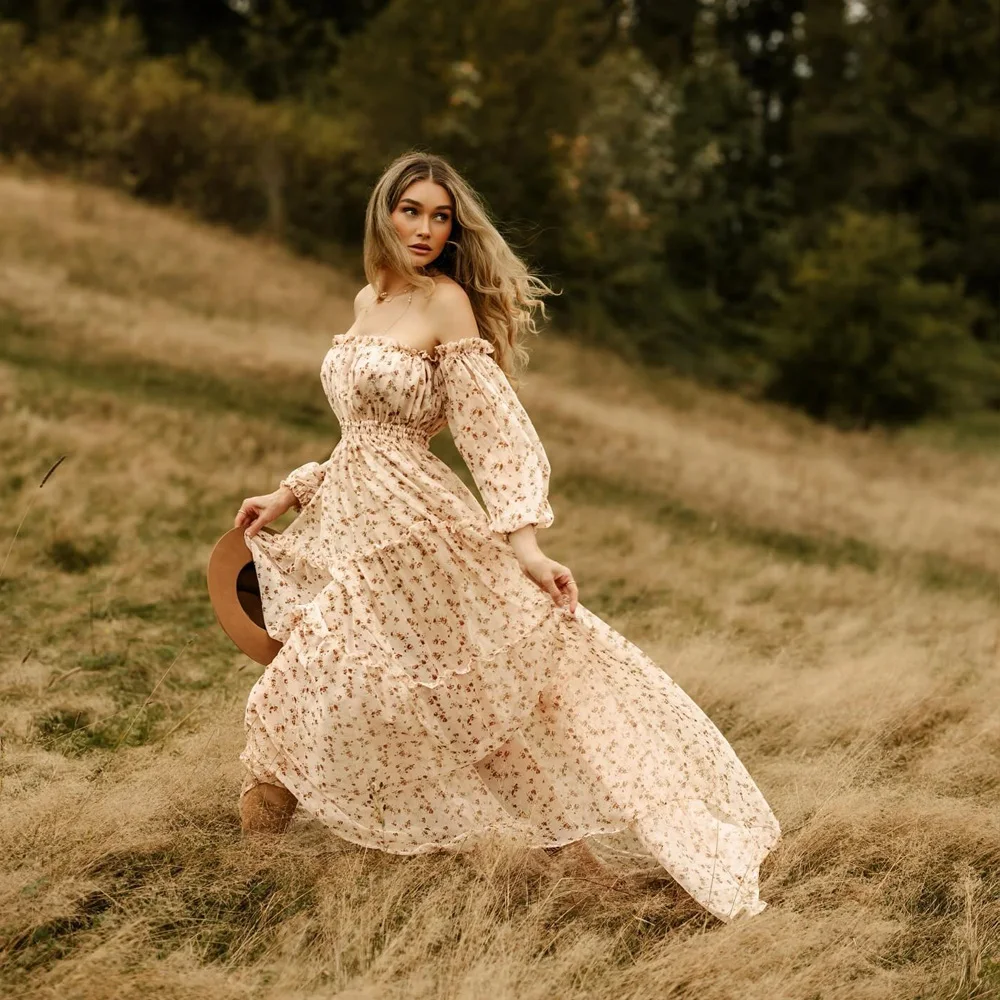 Милое платье для беременных шифоновое с цветочным принтом на одно плечо