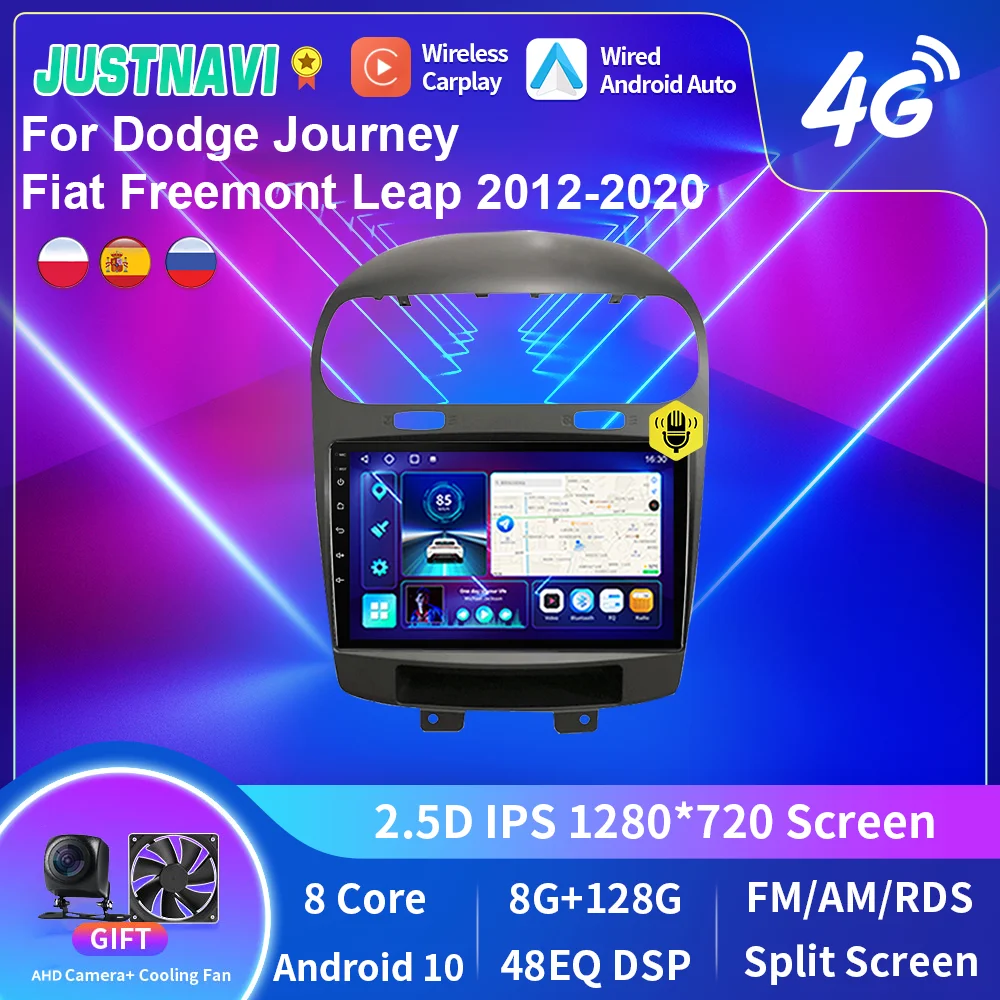 

JUSTNAVI Android 10.0 GPS Car Radio Multimedia For Dodge Journey Fiat Freemont Leap 2012-2020 Navigation Player DSP Carplay 9"