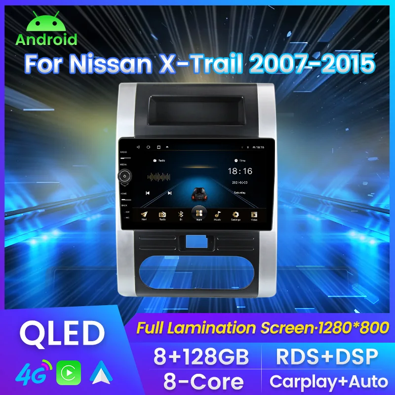 

QLED Screen Android11 Car Radio Stereo For Nissan X-Trail 2007-2015 Multimedia Player GPS Navigation Carplay+Auto WIFI 4G LTE BT