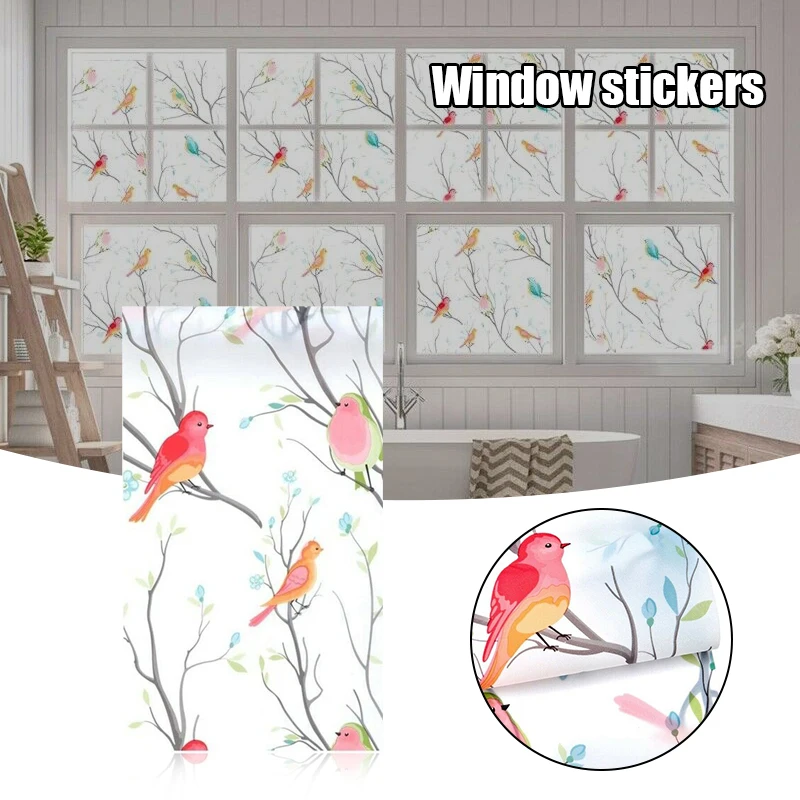 

Window Privacy Film Birds Decorative Window Glass Stickers Static Clings Glue-Free Glass Film for Home Window Decor xqmg