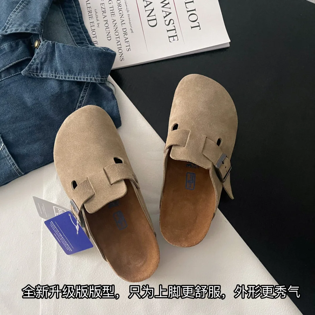 Women's Slippers Summer 2023 Genuine Leather Cork Round Toe Couple Flat Shoes Man Outdoor Casual Shoes Suede Foam Ladies Shoes