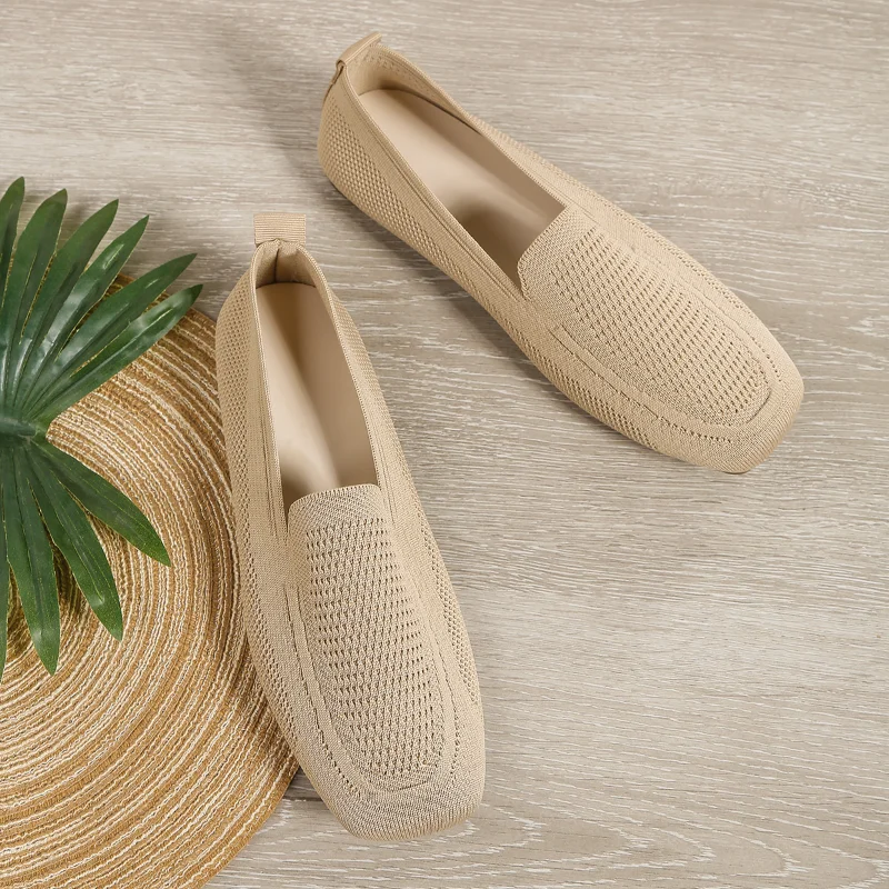 

Женские сетчатые балетки на плоской подошве, повседневные лоферы с квадратным носком, дышащие туфли-лодочки на плоской толстой подошве, модель 2023 года