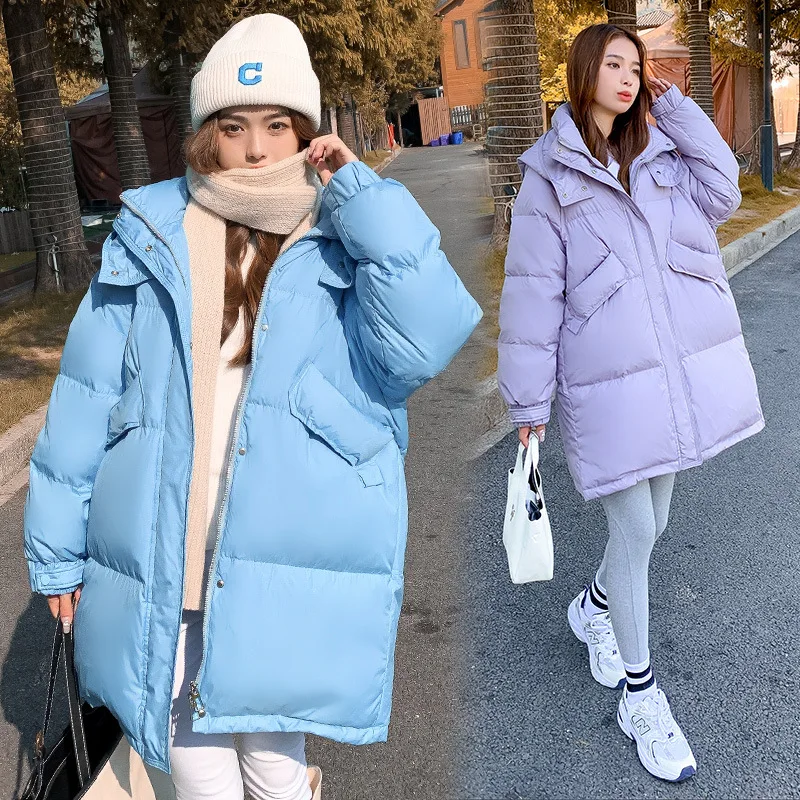 Winter new women's mid-length hooded down jacket