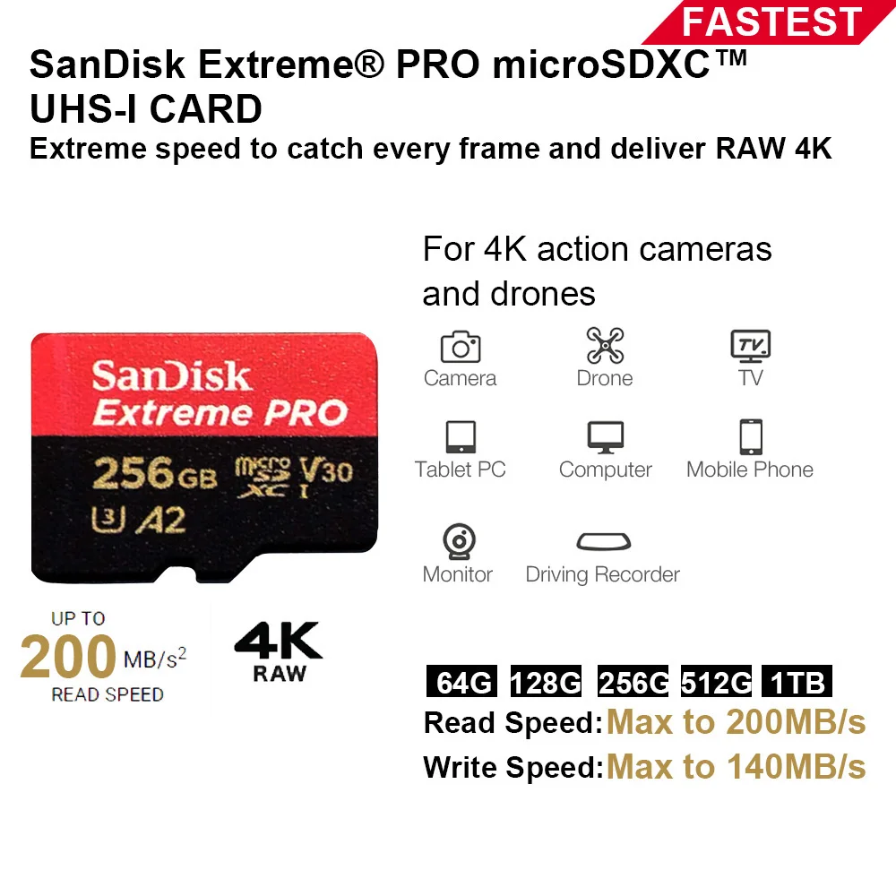 Оригинальная карта Micro SD Trans Flash microSDXC A2 UHS-I 4K памяти 64 Гб 128 ГБ 512 1 ТБ Ultra A1 U1 U3 C10 TF для