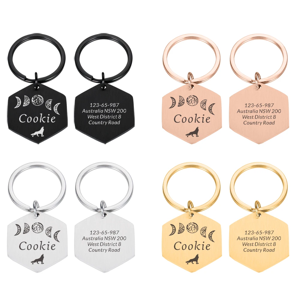 

Anti-Lost Customizable Dog Collar ID Tag Pet Personalized Hexagon Collar Accessory Customized Dog Tag Products ошейник для собак