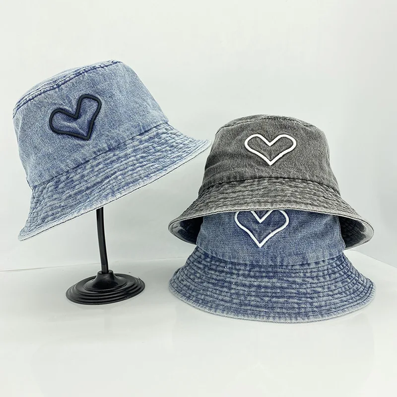 

New Cowboy Heart Type Embroidered Fisherman Hat, Female Four Seasons Japanese Fashion Basin Hat