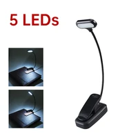 adjustable led book light with goosenecks clip 5 leds aaa battery powered flexible night reading desk lamp notebook cool white