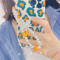 popular resin pearl bowknot candy color heart mobile phone chain anti lost multiple styles available lanyard female of jewelry