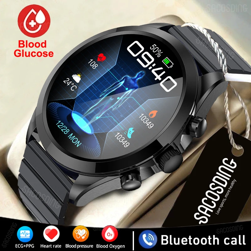 

2023 New Bluetooth Call Clock Glucose Meter Thermometer Health Monitoring Watches ECG+PPG Smartwatch Blood Sugar Smart Watch Men