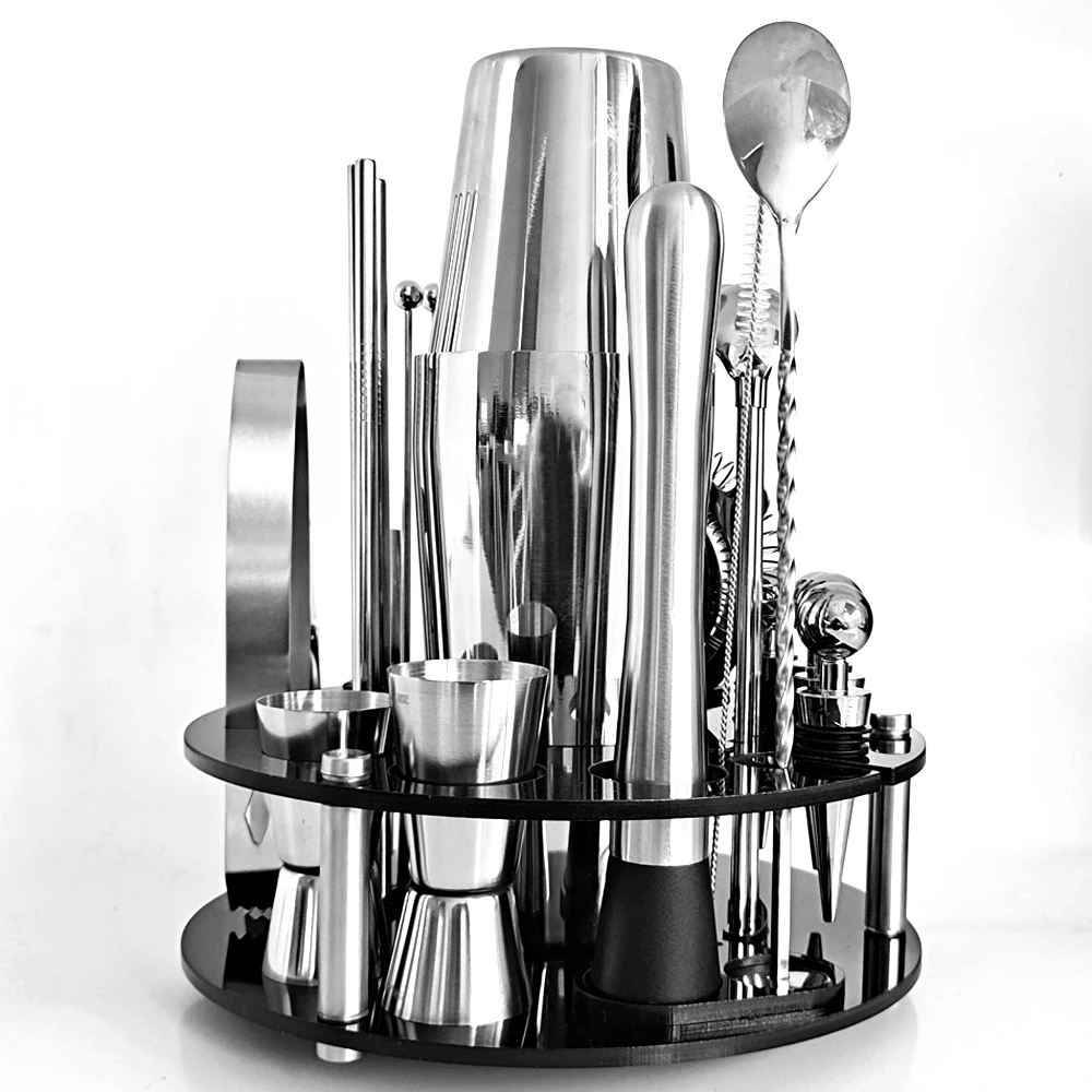 

750/600ml 30pcs Cocktail Shaker Set,Bartender Kit With Stand, Home Bar Tools Stainless Steel ,Perfect Gift