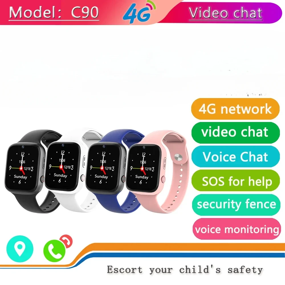 Детские умные часы с SIM-картой для телефона C90 дети начальной и средней школы 4G