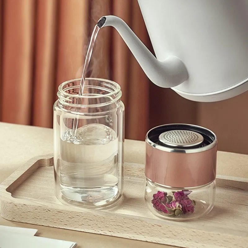 

Hot Transparent Insulated Glass Cup Portable Tea Bottle With Filter