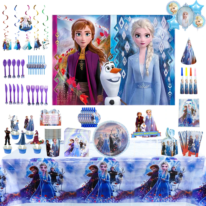 

Disney Princess Frozen Theme Birthday Party Decoration Supplies Background Disposable Cutlery Balloon Baby Shower Girl Kid Gift