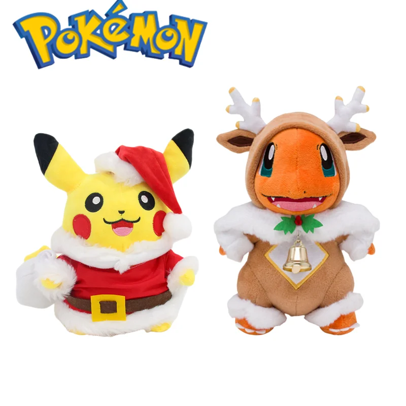

26CM TAKARA TOMY Pokemon Santa Claus Pikachu Elk Charmander Plush Toy Soft Cartoon Anime Doll for Kids Birthday Christmas Gift