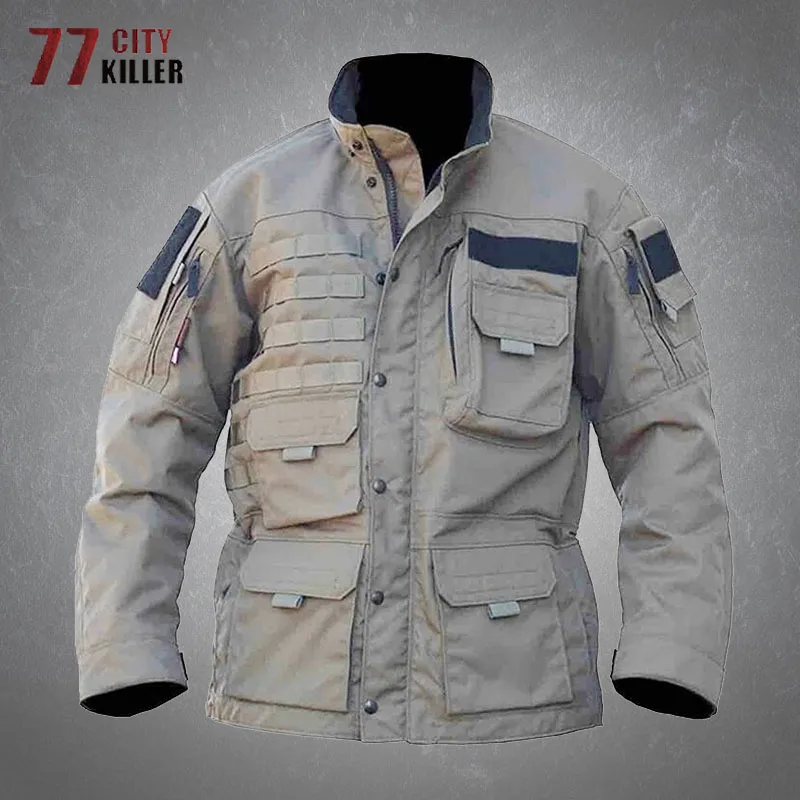 

Men's Tactical Jacket Fashion Versatile Windproof Multiple Pocket Bomber Coats Male Casual Loose Stand Collar Military Jackets