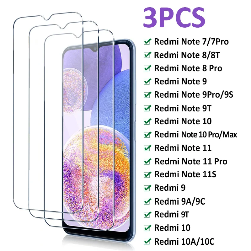 

3Pcs Protective Glass For Redmi Note 11 T Pro 7 8 9 10 Pro 10S Tempered Screen Protector Redmi 12C 10C POCO X5 X3 Pro nfc Glass