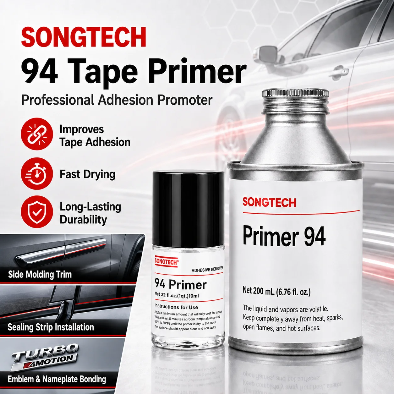 Фото 10 мл 200 мл Songtech 94 Tape Primer – усилитель адгезии для VHB двухсторонней клейкой ленты, автомобильной отделки, пленок, пластика, металла, стекла №1