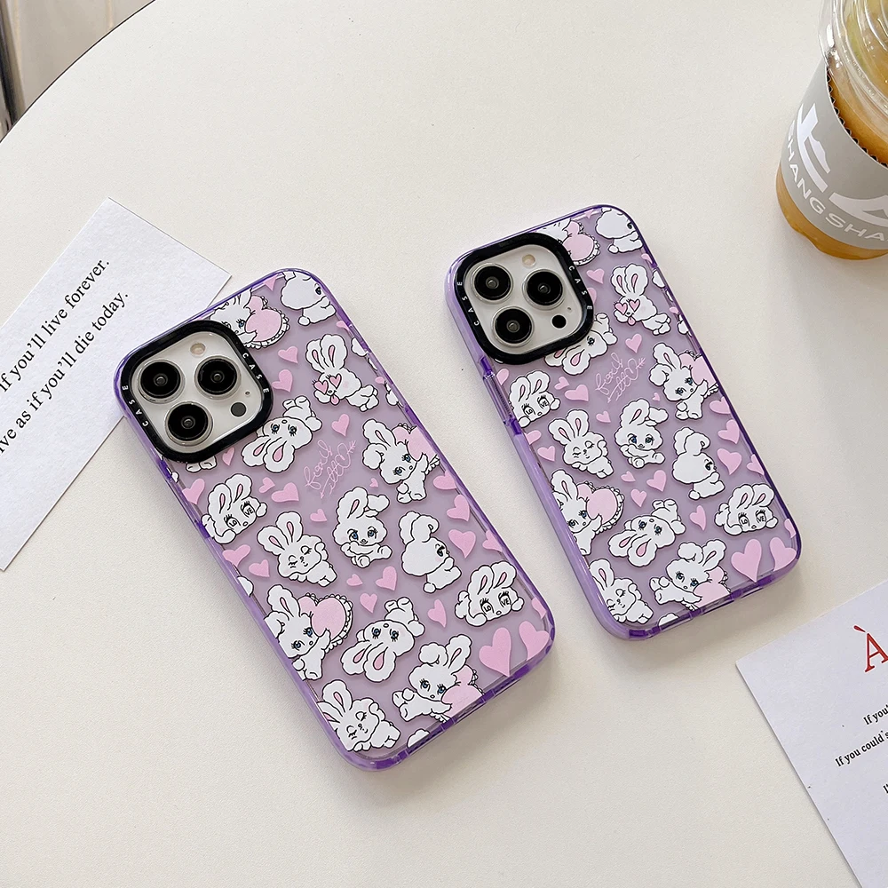 

Cartoon Cute Love Rabbit Phone Case For Iphone 11 12 13 14 Pro Max Plus SE 2020 Fashion transparent hard shell and anti-fall