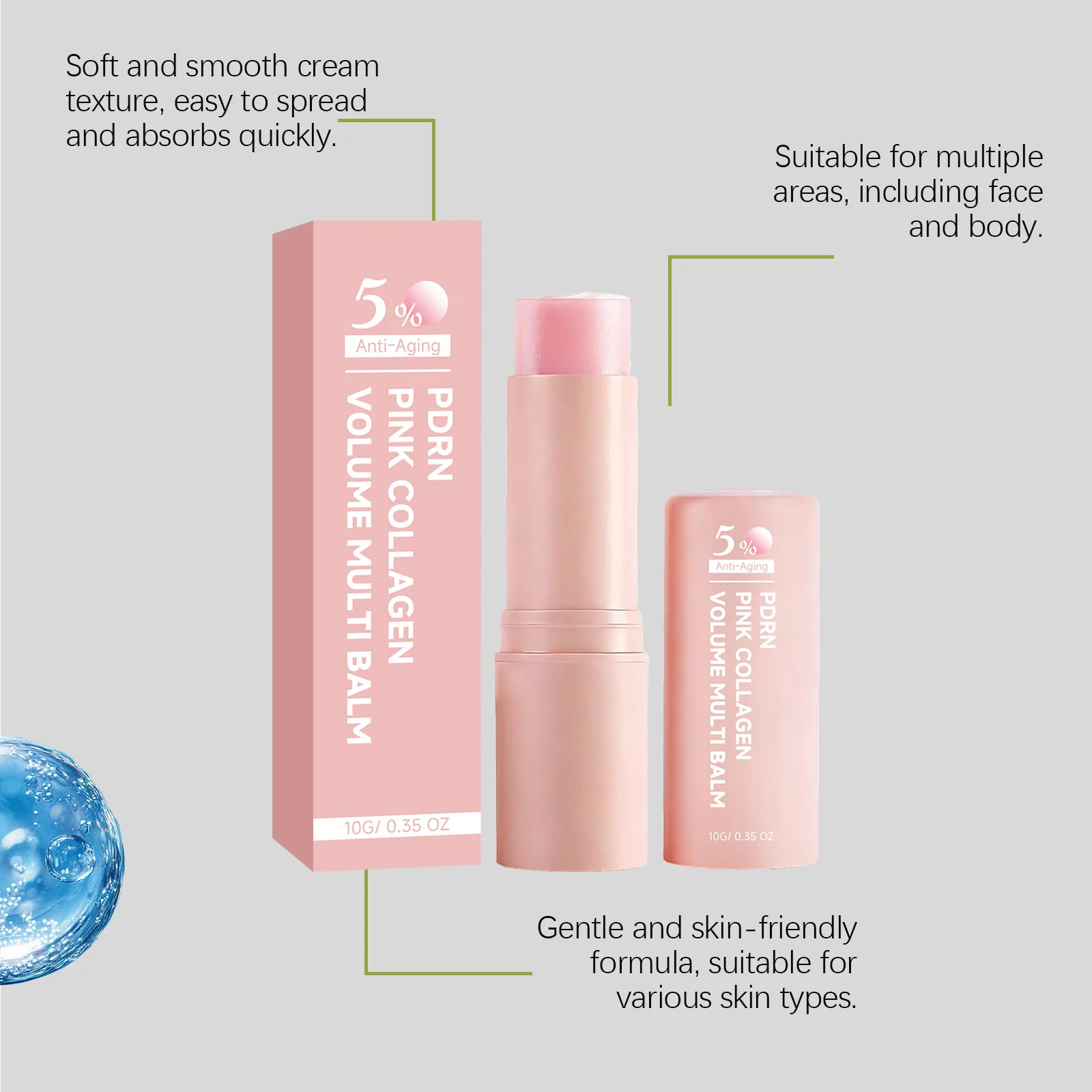 Фото Бальзам-стик PDRN Pink Collagen Multi Volume: против морщин, для упругости кожи, улучшения тонуса, выравнивания цвета лица, омоложения кожи. №4