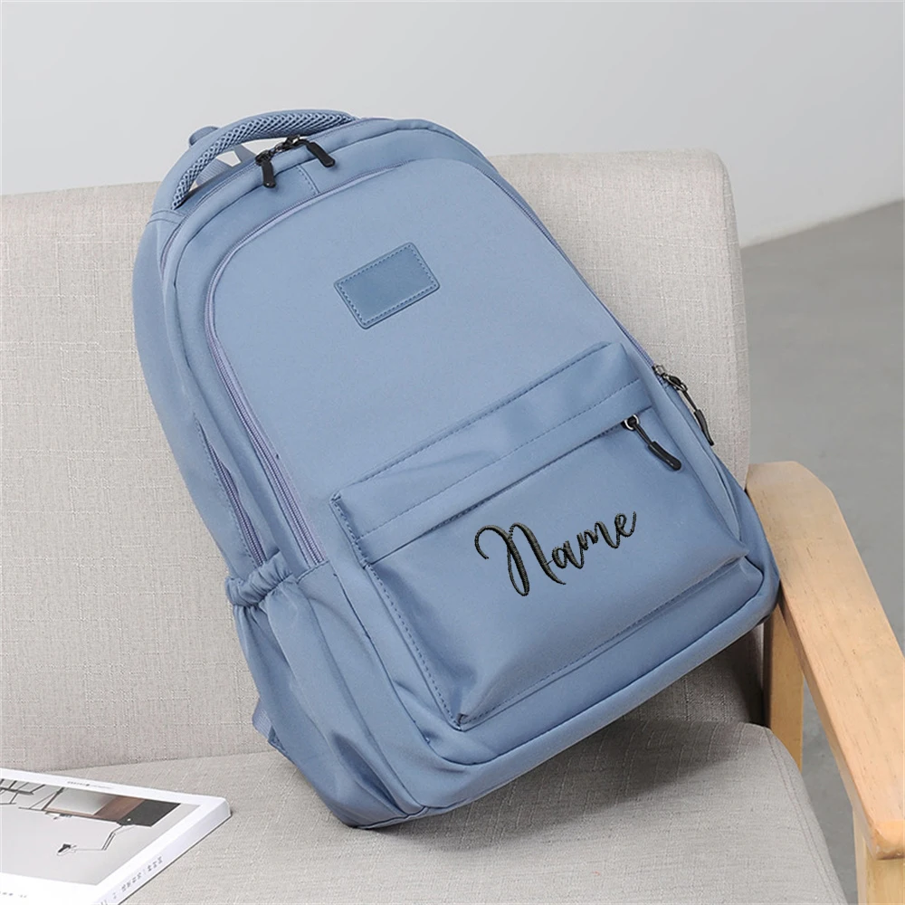 Solid Color Students Schoolbag Custom Embroidery Name Large Capacity School Backpack Hight Quality Women/Men Outdoor Backpack