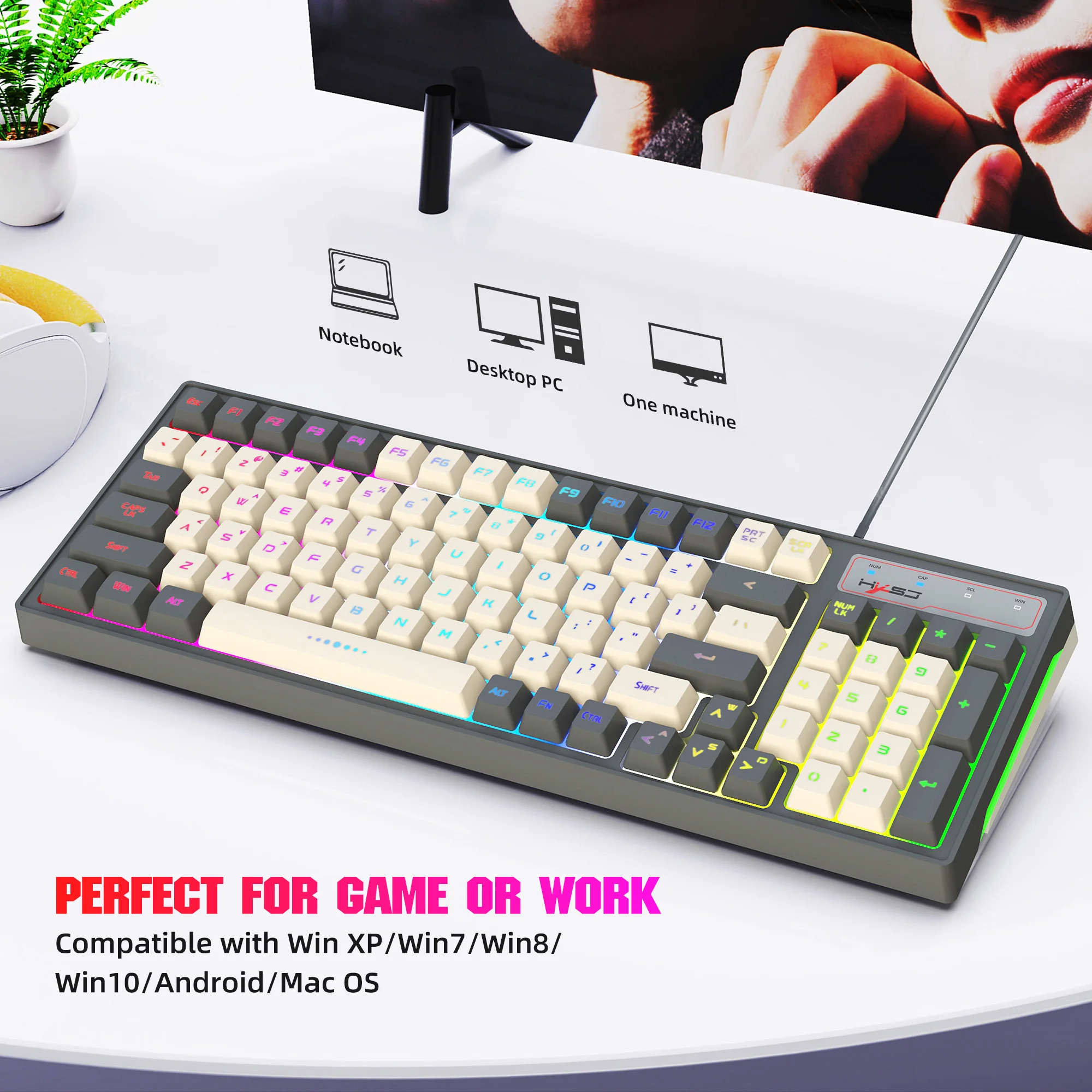 

96 Keys RGB Lighting Game Keyboard USB Wired Color Matching Gaming Backlight Keyboards for PC Desktop Laptop Gamers Office