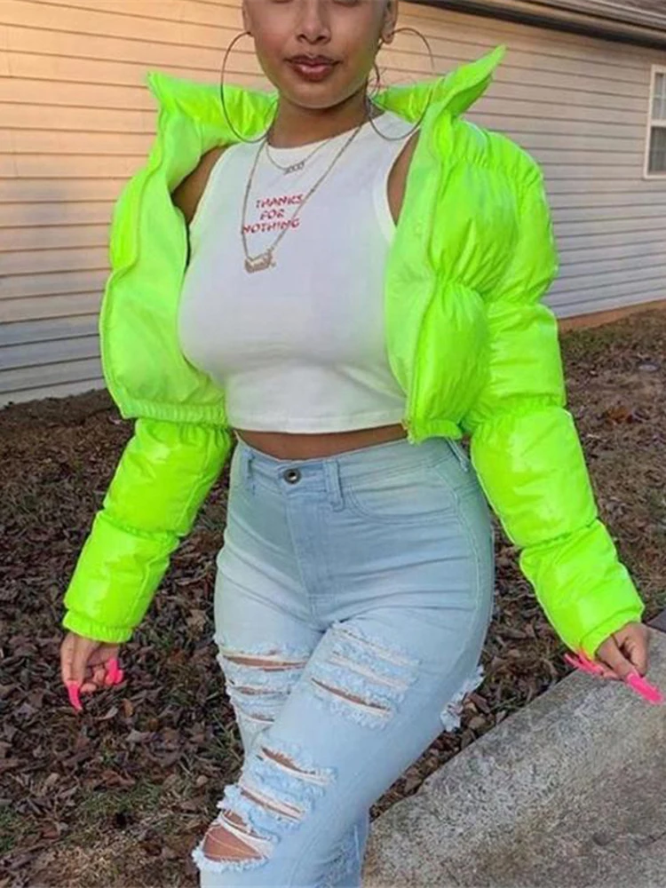 Tossy 2021 New PU leather Thick Puffer Coat Winter Warm Cropped Jacket For Women Outwear High Street Zipper Short Parkas Coat