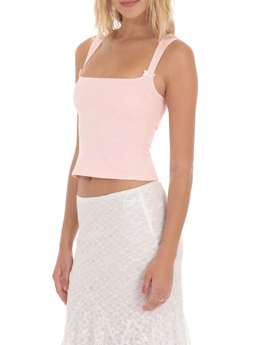 Женские майки HzDazrl с квадратным вырезом милые облегающие рубашки без рукавов