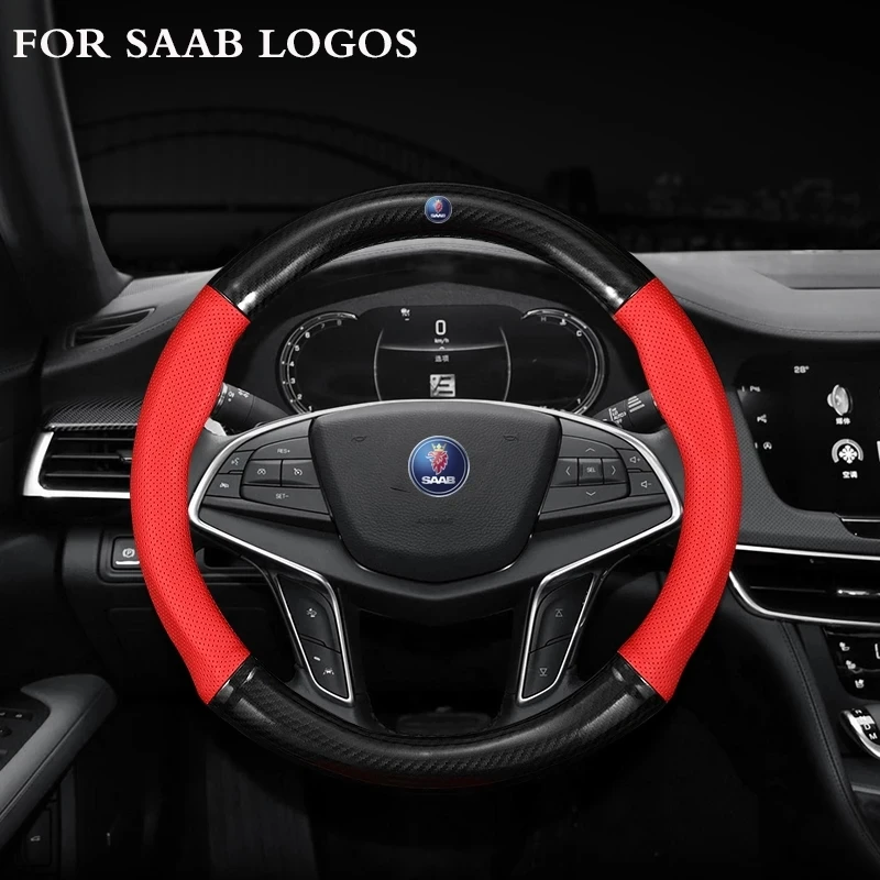 

Car Steering Wheel Cover For SAAB 9-3 95 93 9000 900 9-7 600 99 9-X 97X Turbo X 92 Carbon Fiber Leather Car Steering Wheel Cover