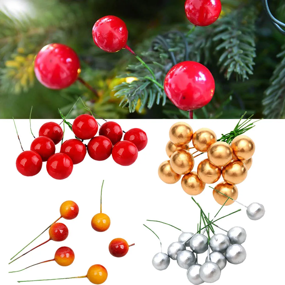 

100Pcs Artificial Berry Vivid Red Holly Berry Berries Home Garland Christmas Beautiful DIY Wedding Cake Box Wreaths Decoration