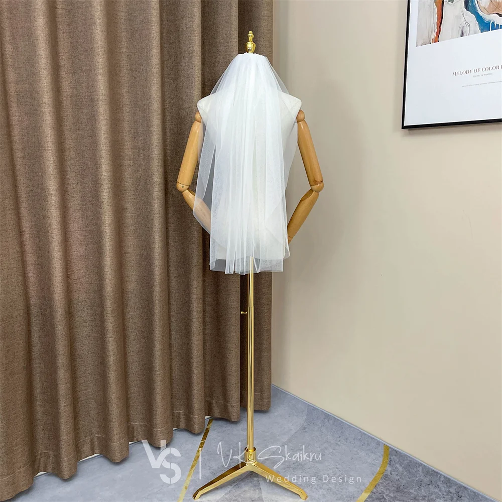 Недорогая белая/Слоновая свадебная фата VK SKAIKRU с гребнем однослойная длиной