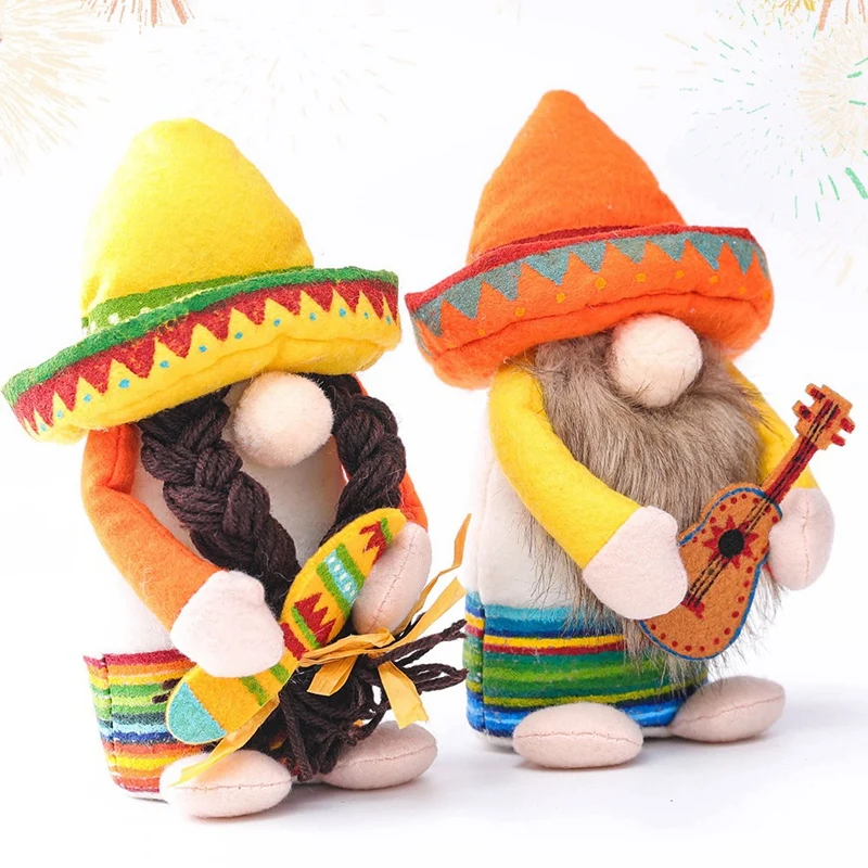 2Pcs Fiesta Gnome Couple Cinco De Mayo Tomte For Mexican Taco Tuesday Elf Dwarf Home Kitchen Tiered Tray Decorations