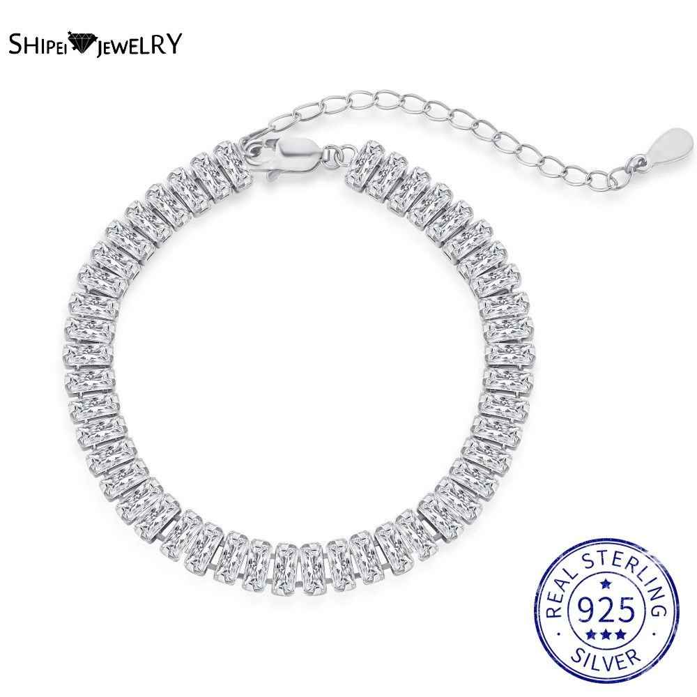 

Shipei 100% 925 Sterling Silver Created Moissanite Gemstone Fashion Chain Bracelet For Women Bangle Fine Jewelry Gifts Wholesale
