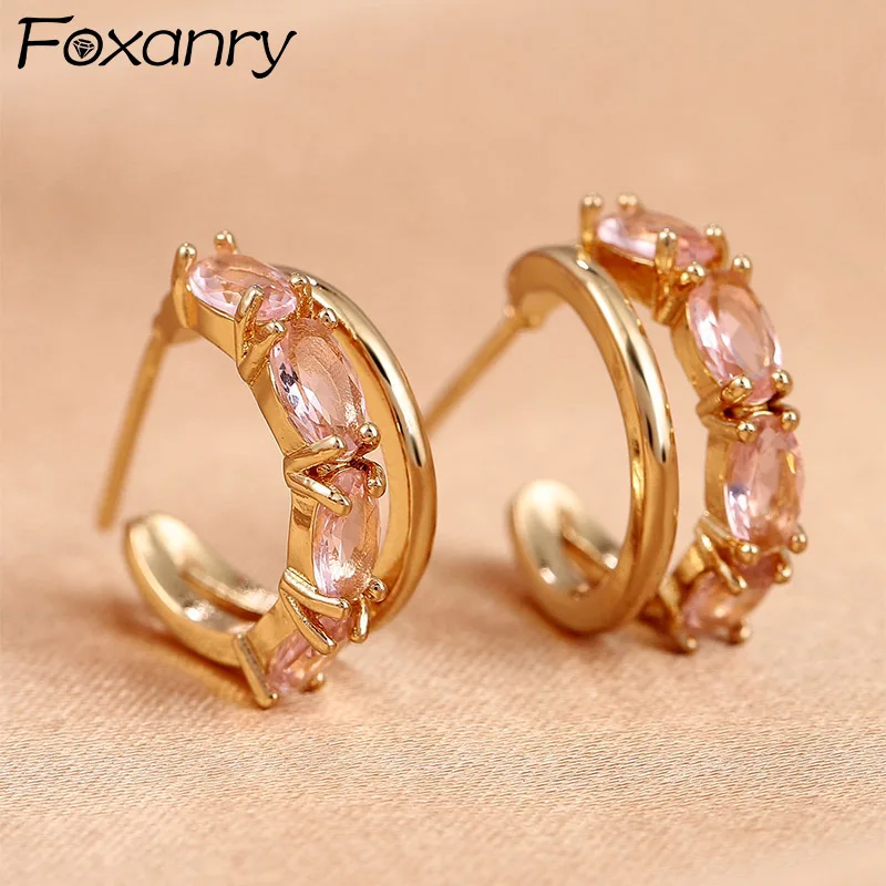 Foxanry элегантные серьги-гвоздики из розового золота с кубическим цирконием для