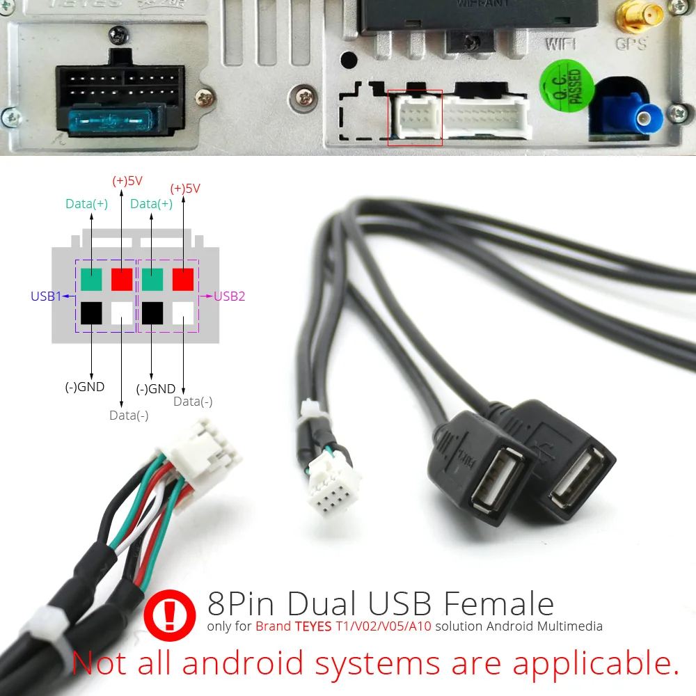 Фото Универсальный кабель-адаптер с двумя USB-разъемами (женские) на 6/8-контактный PHB для автомобильных Android-магнитол №3