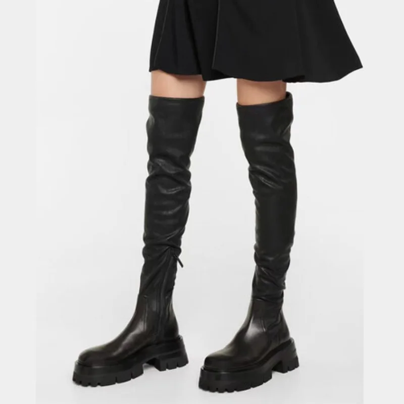 

Ladies Over Knee Boots Leather Zipper Ladies Shoes Winter Boots Platform Shoes Ladies Fashion Biker Boots New Botas Mujer