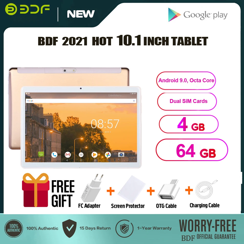 Tablet Pro 10.1 Inch Android 9.0 Octa Core 4GB RAM 64GB ROM 3G Phone Call WiFi Google Play GPS 10.1 Tab Kids Tablets IPS Screen